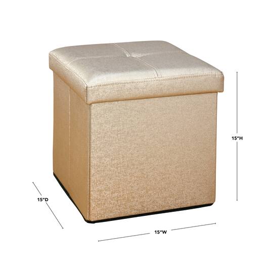 Simplify Metallic Faux Leather Folding Storage Ottoman Cube